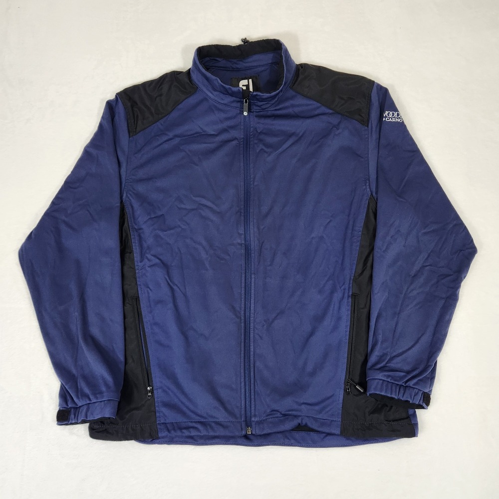 FootJoy DryJoys Mens Large Blue Black Full Zip Golf Jacket Foxwoods Casino Logo